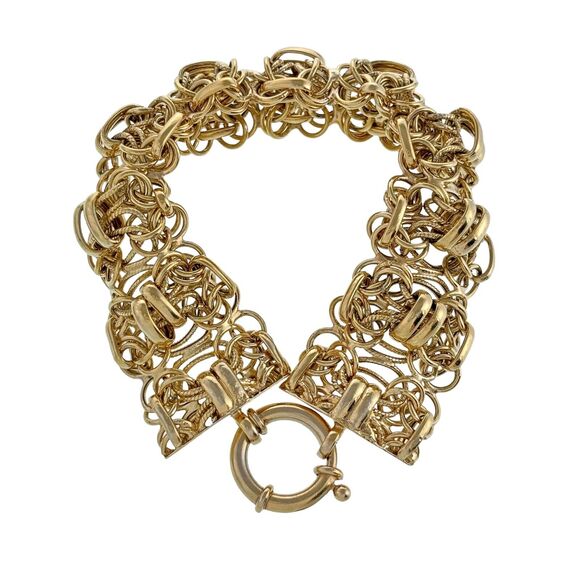 Vintage OT Turkey Sterling Silver Gold Plated Circle Cluster Chain Bracelet 7.5" - Picture 2 of 6